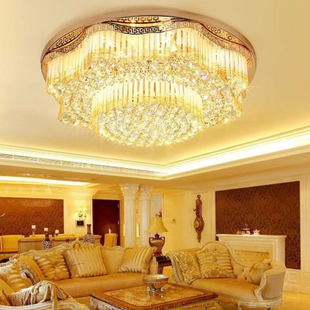 Luxury Round LED Lighting Living Room Bedroom Contemporary LED Flush Mount Crystal Ceiling Light