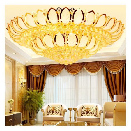 Living Room Lobby Modern Simple LED Flush Mounted Gold Lotus Crystal Ceiling Light