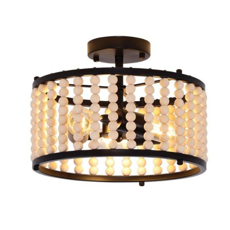 3-Light Ceiling Lighting For Entryway Foyer Wood Bead Ceiling Lamp