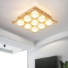 Rubber Wood Light Study Bedroom Nordic Square Grid Flush Mount Ceiling Light