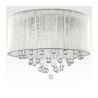 Ceiling Fixture: Crystal 4-Light White Drum Shade Chrome Flush Mount Chandelier