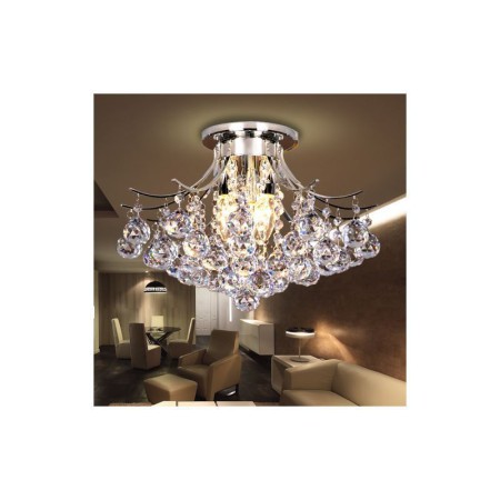 3-Light Chrome Modern Crystal Chandelier Flush Mount Ceiling Light