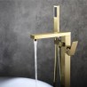 Floor Mounted Brushed Gold Bathtub Faucet With Hand Shower Tub Filler Faucet