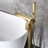 Floor Mounted Brushed Gold Bathtub Faucet With Hand Shower Tub Filler Faucet