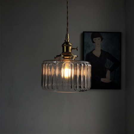 Pendant Light Jelly Jar Clear Ribbed Glass With Twist Switch