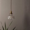 Dome Large Clear Ribbed Glass Pendant Light with Twist Switch in Brass Holder