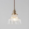 Dome Large Clear Ribbed Glass Pendant Light with Twist Switch in Brass Holder