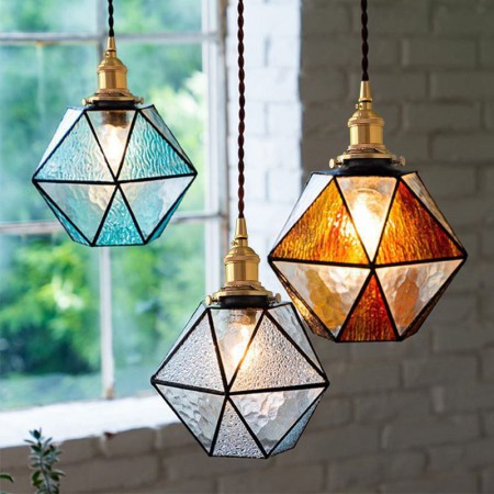 Farmhouse Geometric Colored Glass Pendant Light