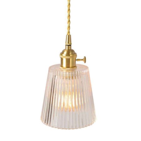 Cone Shade Brass Ribbed Glass Pendant Light With Twist Switch