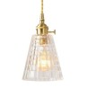 Dining Room Hallway Lighting Square Clear Ribbed Glass Pendant Light Brass Lamp With Twist Switch