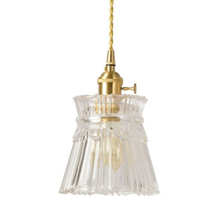 Pendant Light in Clear Ribbed Glass with Brass Twist Switch