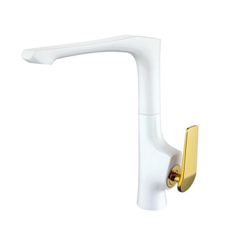 White Sink Faucet Deck Mounted Single Hole Single Handle Tap with Golden Handle