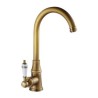 Swan Neck Solid Brass Kitchen Faucet with Porcelain Handle Chrome Antique Brushed Gold Black