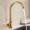 Swan Neck Solid Brass Kitchen Faucet with Porcelain Handle Chrome Antique Brushed Gold Black