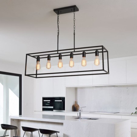 6-Light Farmhouse Pendant Lighting Fixture Kitchen Island Dining Room Hanging