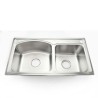 Stainless Steel Double Bowl Sink Basin with Drain Basket and Liquid Soap Dispenser for Kitchen