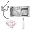 Silver Double Bowl Stainless Steel Kitchen Sink Top Mount (Faucet Not Included)