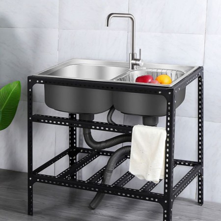 Freestanding Portable Double Bowl Stainless Steel Kitchen Sink