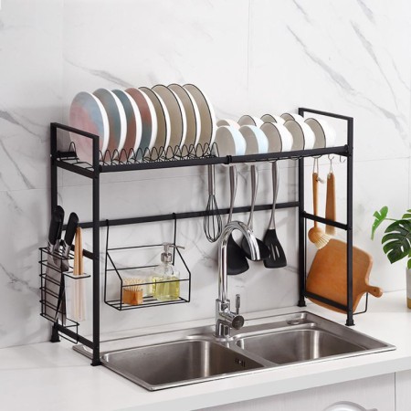 Dish Drying Rack Storage Rack Sink Rack in Black Stainless Steel