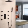 Square Wall Mount Shower Faucet Set with Ceiling Mount Shower Head in Solid Black