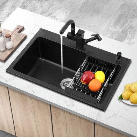 Single Bowl Kitchen Sink in Black Quartz 5543