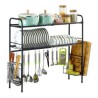 Multifunctional Stainless Steel Storage Rack 2 Layers Black Kitchen Sink Standing Rack