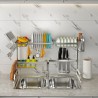 Sink Standing Kitchenware Drying Rack Stretchable Stainless Steel Kitchen Rack