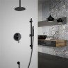 Elegant Wall Mount Round Rainfall Shower System with Ceiling Mount Shower Head in Solid Brass