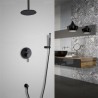 Elegant Wall Mount Round Rainfall Shower System with Ceiling Mount Shower Head in Solid Brass